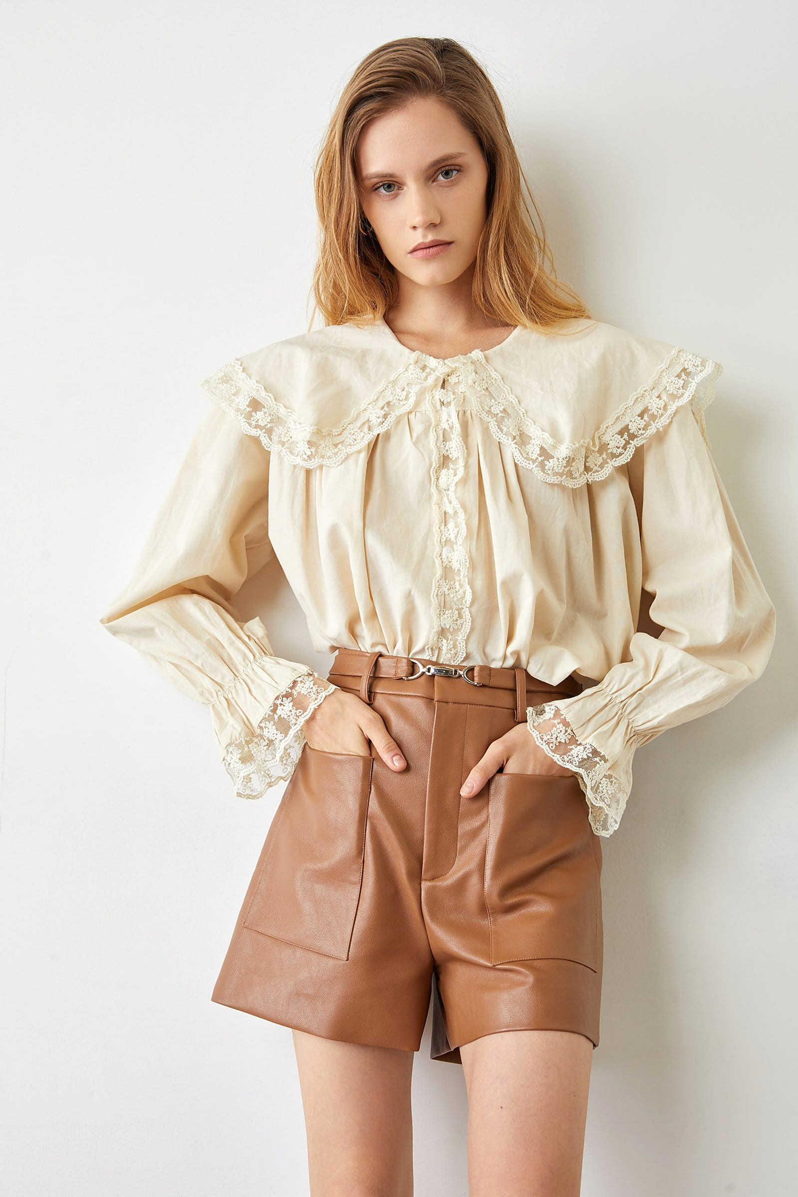 Malaysia Wheat Lapel Collar Blouse | J.ING