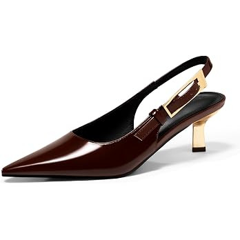 Coutgo Womens Slingback Kitten Heels Closed Pointed Toe Pumps Buckle Strap Wedding Party Dress Sh... | Amazon (US)