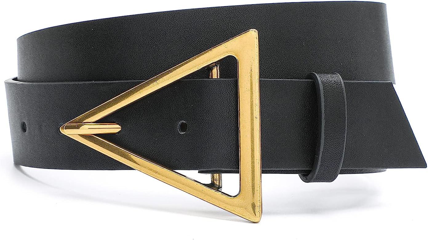 HOTWILL Belts for Women Jeans Dress Fashion Wide Waist Belt with Bronze Triangle Buckle | Amazon (US)