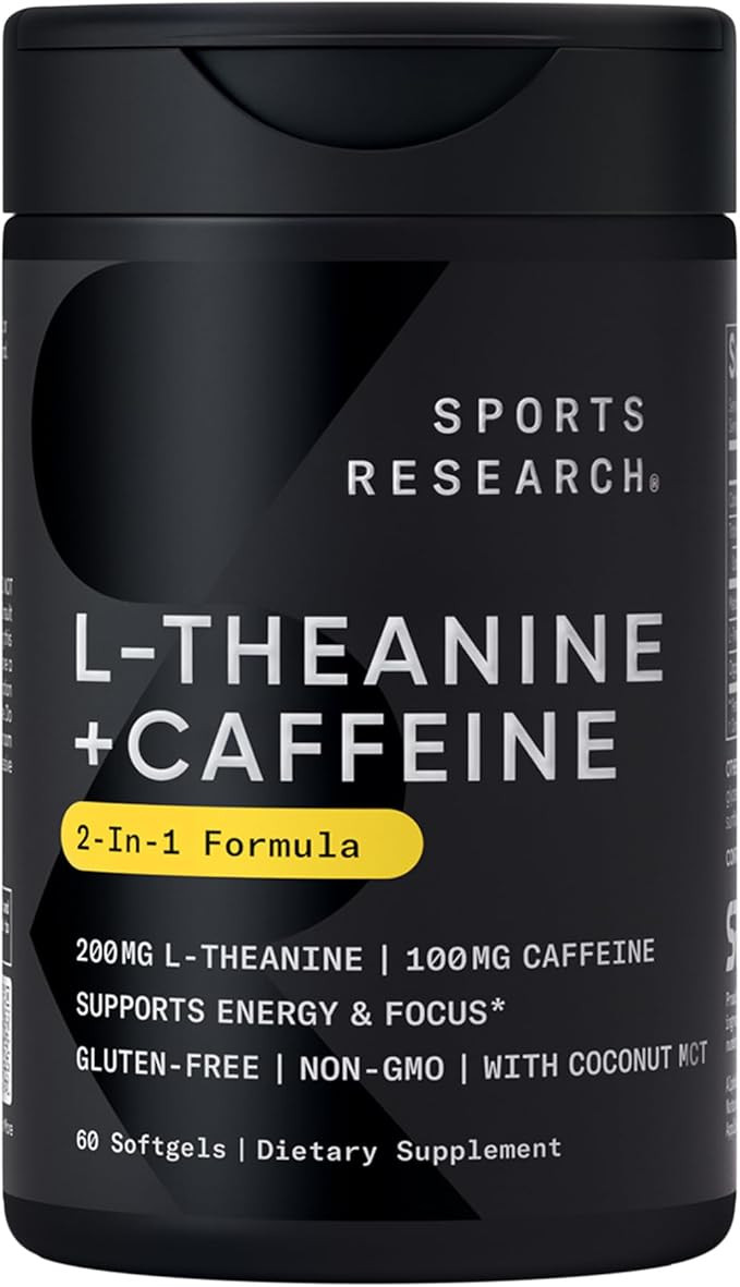 Sports Research L-Theanine Supplement with Caffeine & Coconut MCT Oil - Focused Energy, Alertness... | Amazon (US)