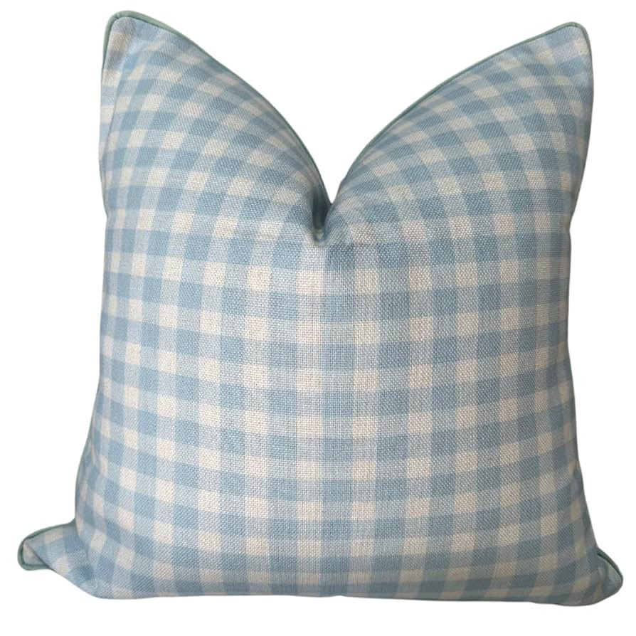 “The Charlie” Decorative Pillow Cover – Blue and White Accent Pillow Cover with Gingham-Ins... | Amazon (US)