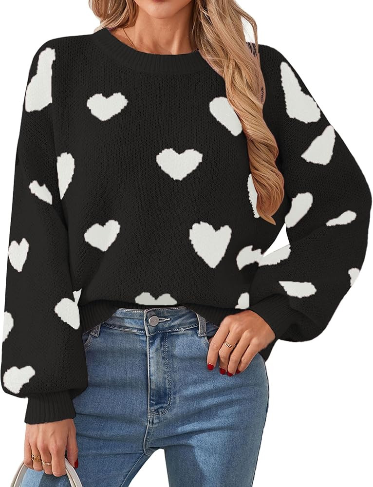 Womens Valentine Heart Sweater 2026 Valentines Day Trendy Cute Oversized Long Sleeve Pullover Swe... | Amazon (US)
