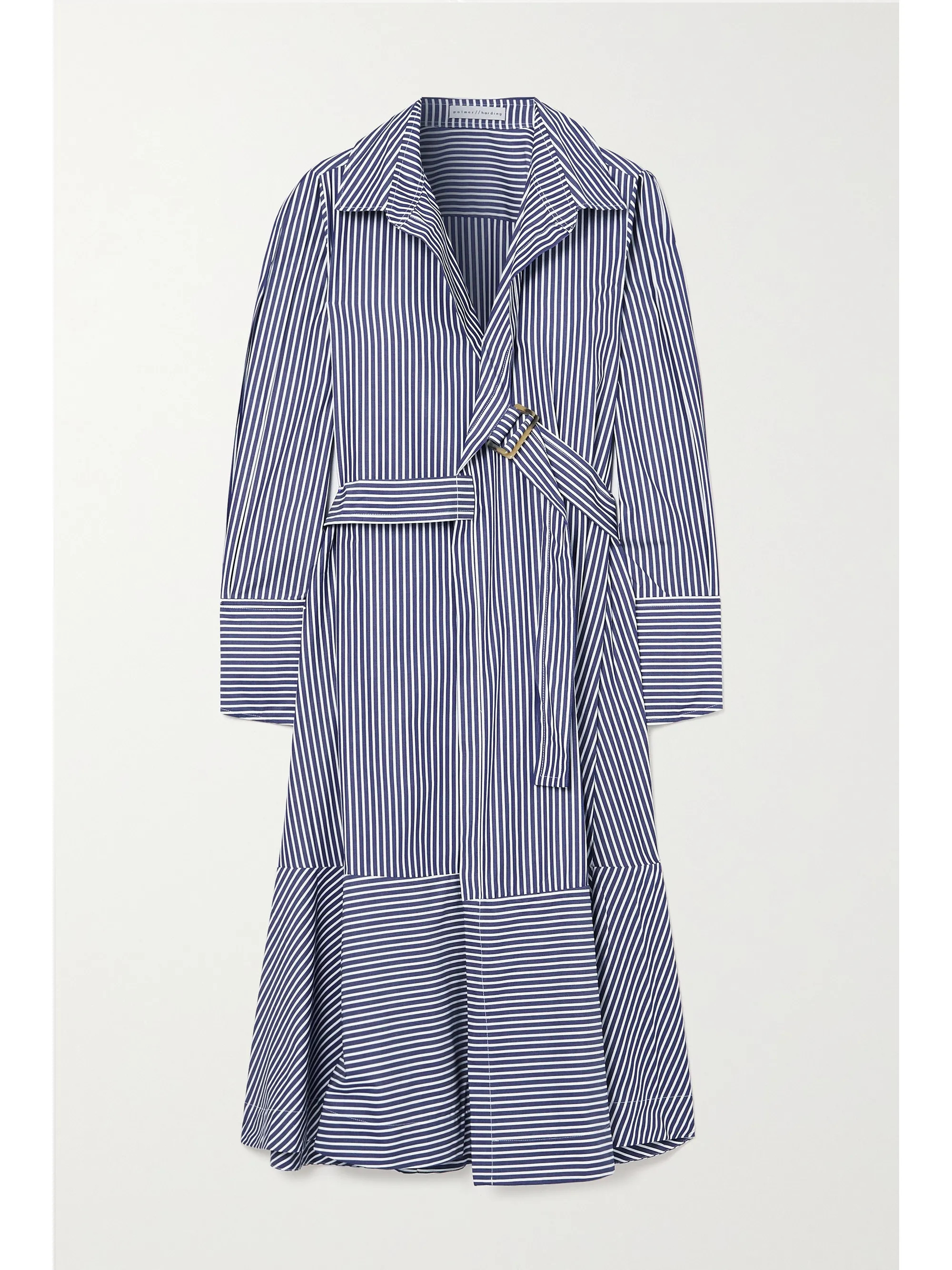 Navy Calli belted striped cotton-poplin wrap midi shirt dress | palmer//harding | NET-A-PORTER | NET-A-PORTER (US)