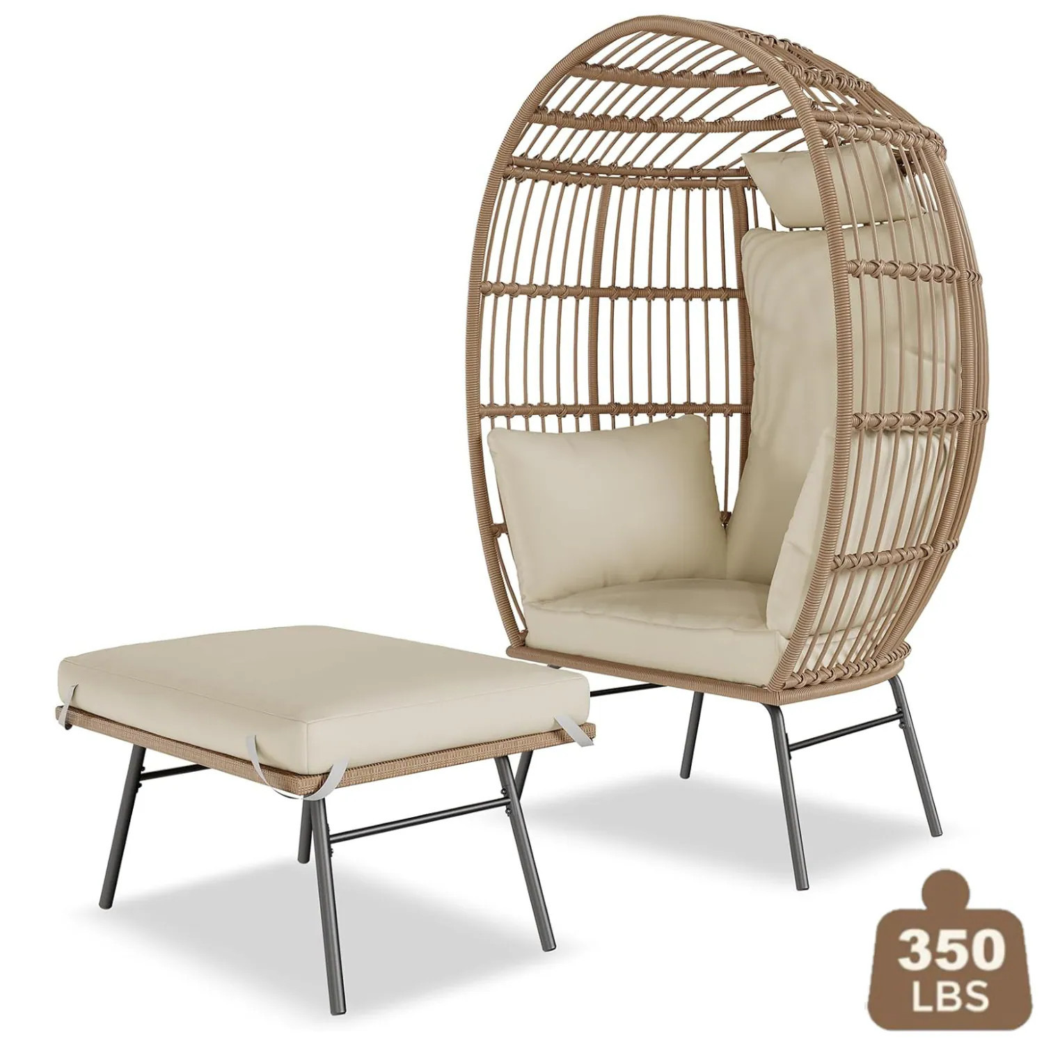Der Rose Oversized Egg Chair with Stand and Ottoman for Indoor Outdoor Patio Porch Backyard Beige one_size | LMXPHO-16LQ-0917ULJG | Lowe's
