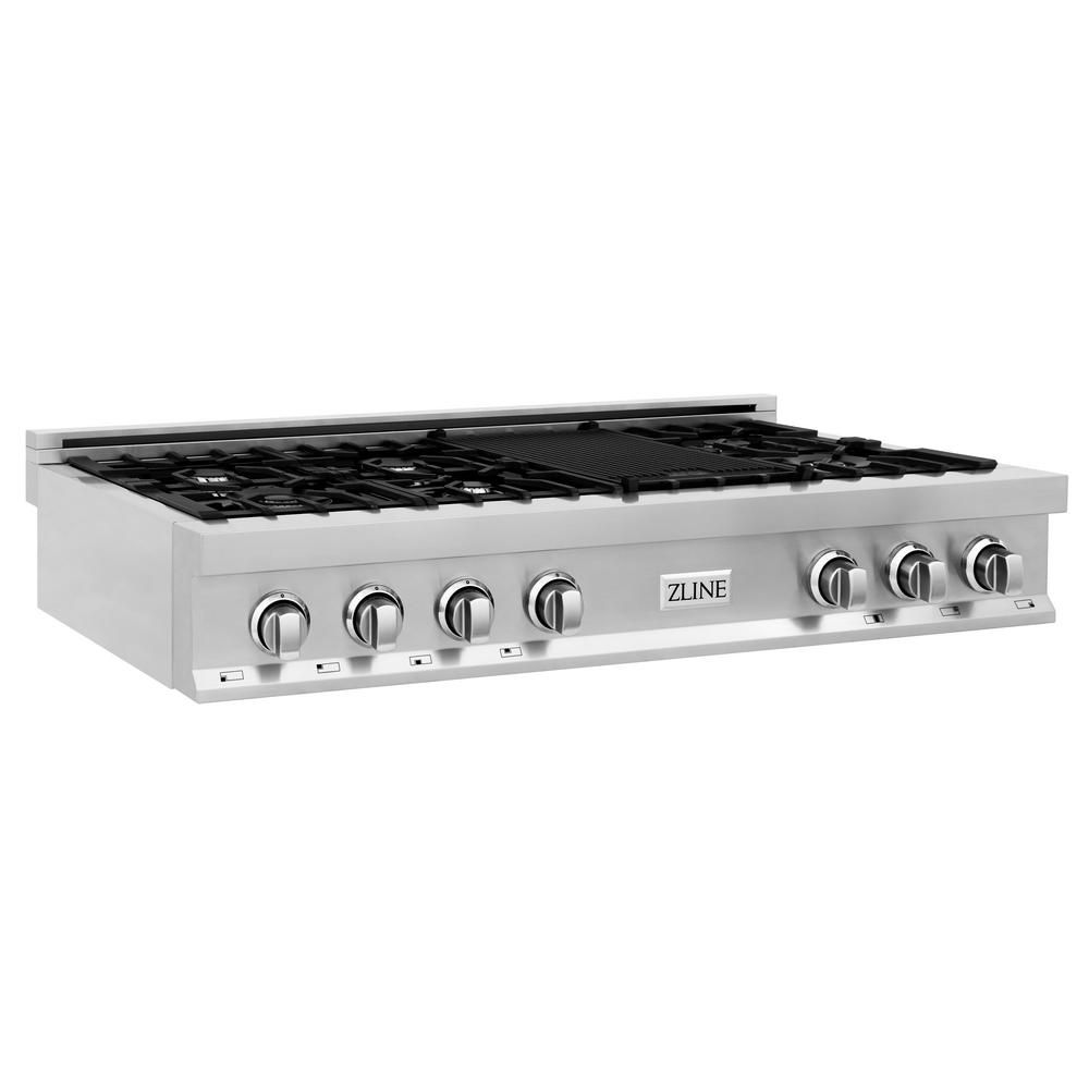 ZLINE Kitchen and Bath ZLINE 48 in. Stainless Steel/Ceramic Range Top with 7 Gas Burners-RT48 - T... | The Home Depot