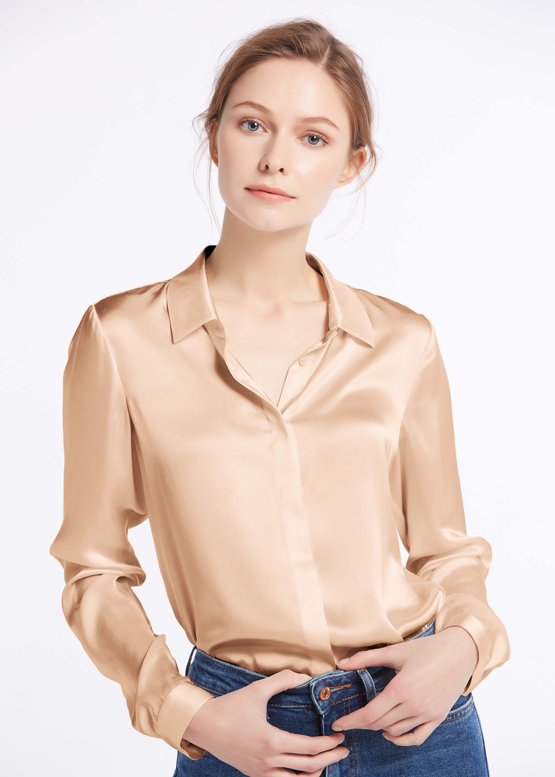 Basic Concealed Placket Silk Shirt | LilySilk