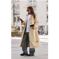 Cream Textured Faux Leather Trench Coat | PrettyLittleThing US