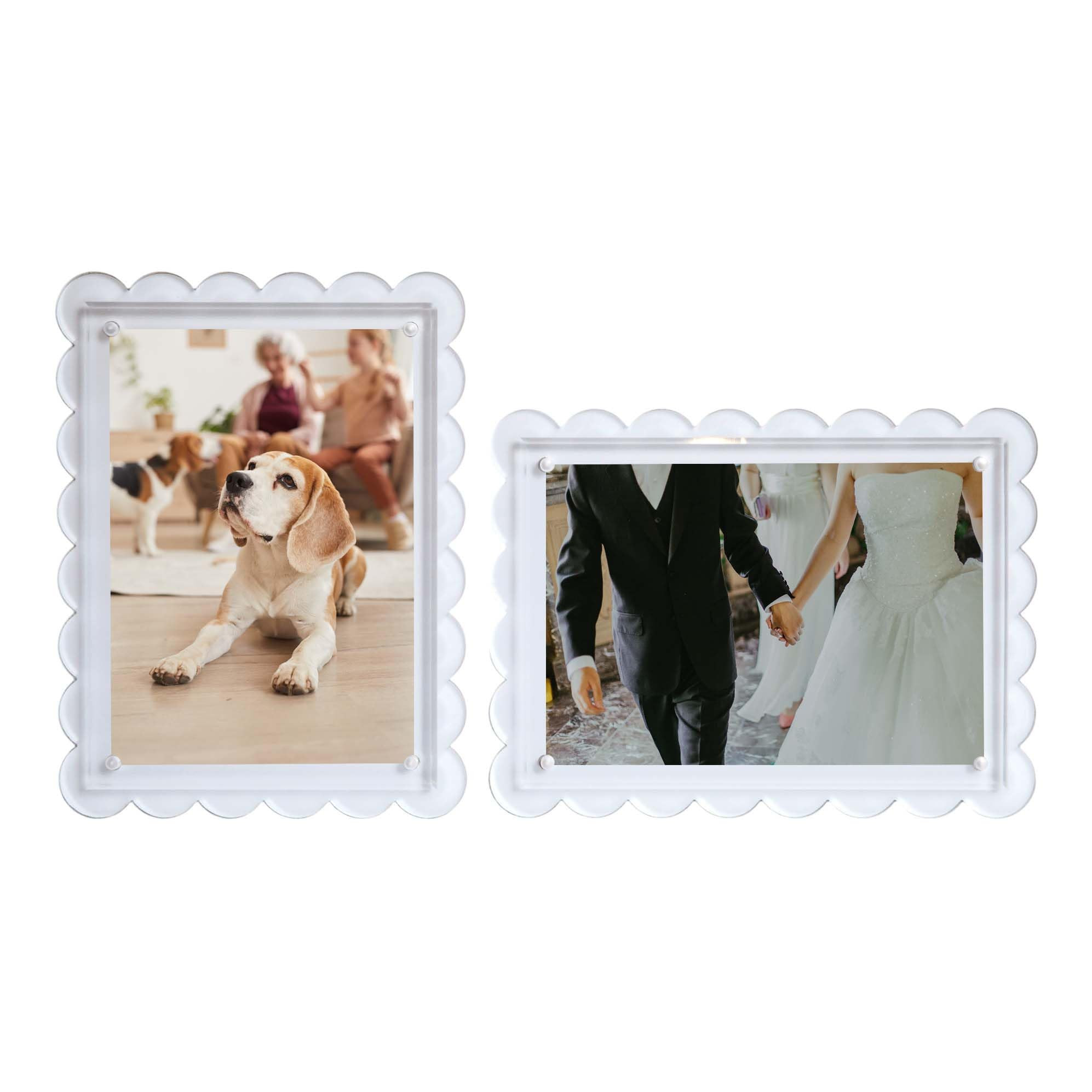 5×7 Scalloped Acrylic Photo Frame 2‑Pack – White Magnetic Tabletop Display, Floating Picture Frame Set, Modern Minimalist Gift Décor | Amazon (US)