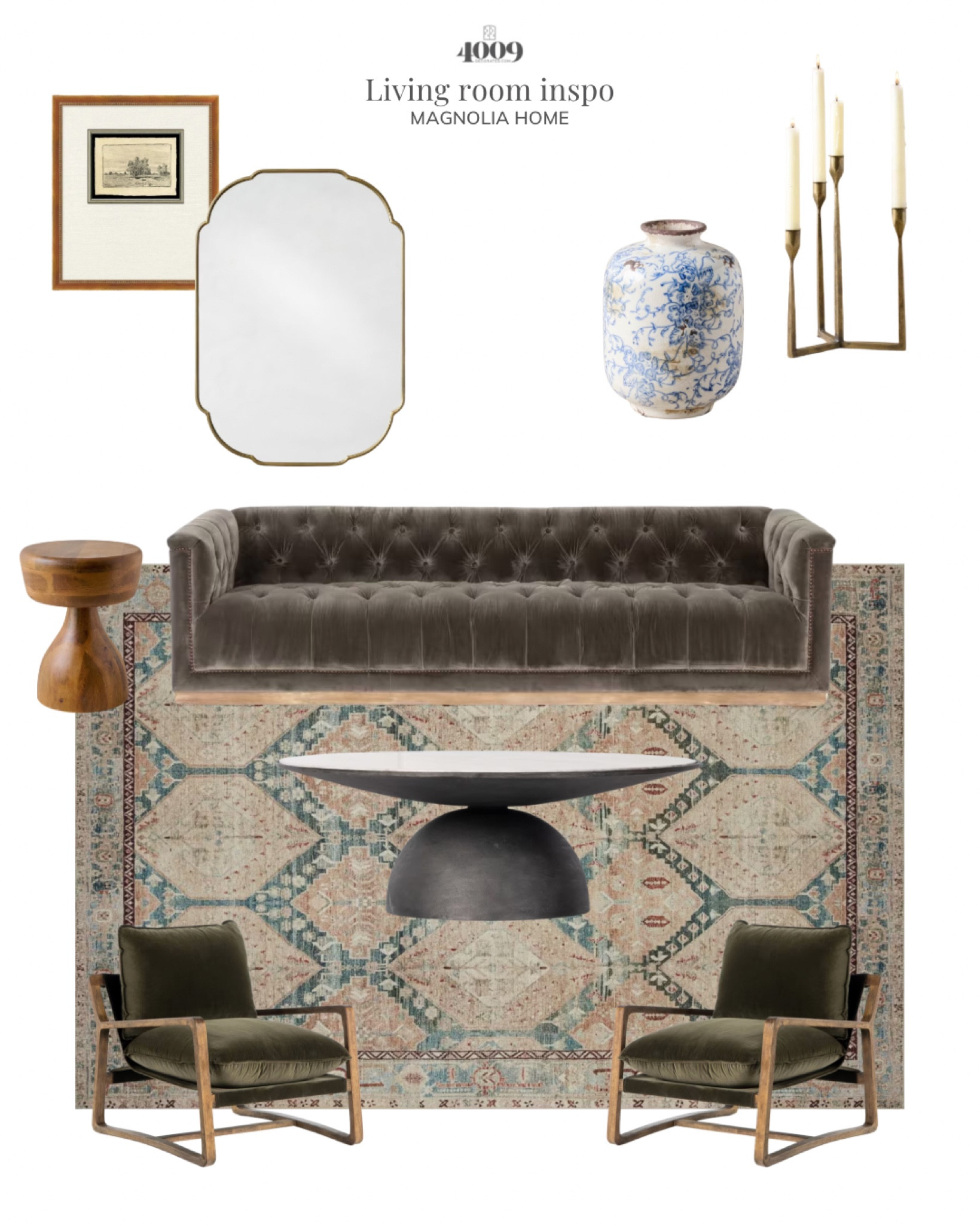 Magnolia home sale up to 60% off
Living room inspiration 
Velvet sofa | velvet chairs | rug | mirror | art | candlesticks | vase | side tablee

#LTKFallSale 

#LTKSaleAlert #LTKHome