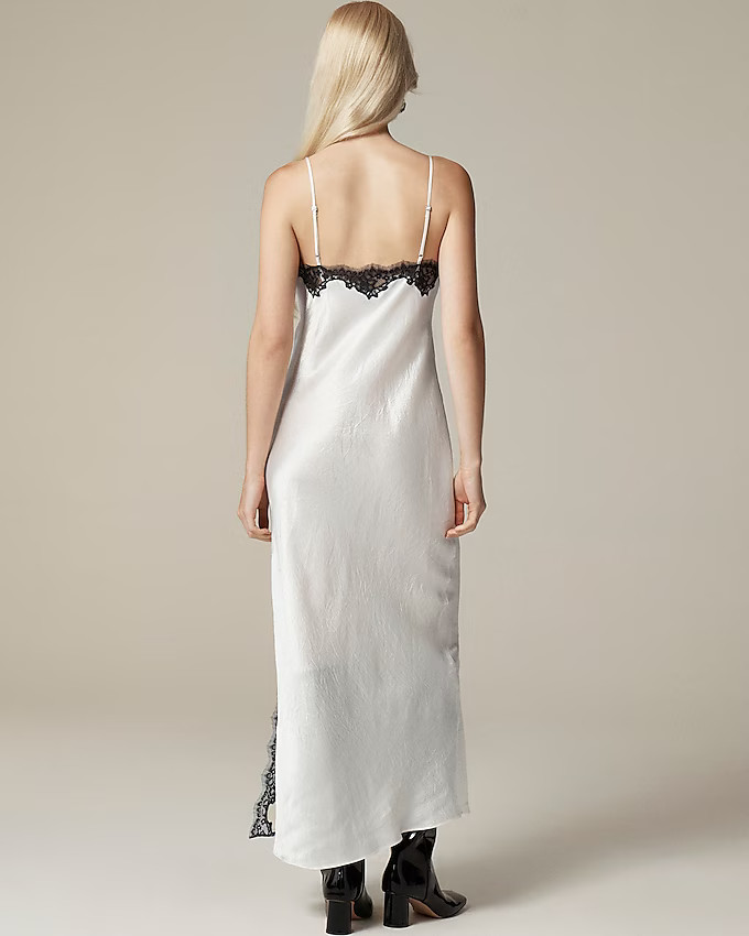 Lace-trim slip dress in textured satin | J. Crew US