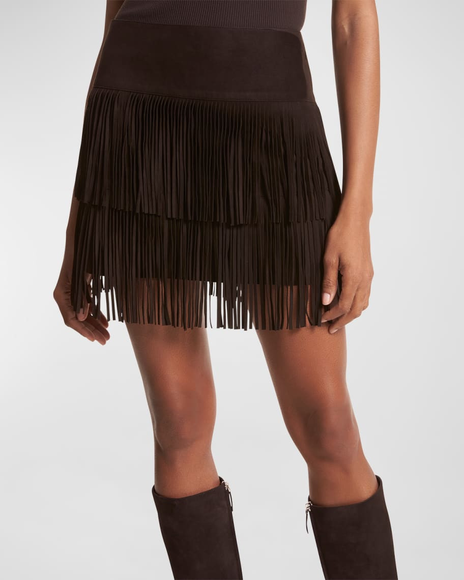 Michael Kors Collection Suede Fringe Mini Skirt | Neiman Marcus