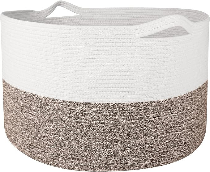 WISELIFE Storage Basket Large Cotton Rope Basket 21.7"x 21.7" x 13.8" Baby Laundry Basket with Ha... | Amazon (US)