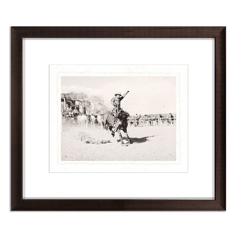 Framed Cowboy Riding Horse Photo with Deckled Edge Wall Art, 12x14 | At Home