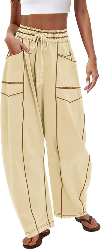 EDOTON Women Barrel Sweatpants Baggy Wide Leg Lounge Pants with Drawstring and Pockets Comfy Summ... | Amazon (US)