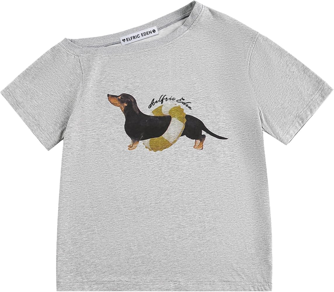 Aelfric Eden Dachshund Off The Shoulder Tshirts Women's Oversized Graphic Tees Short Sleeve Summe... | Amazon (US)