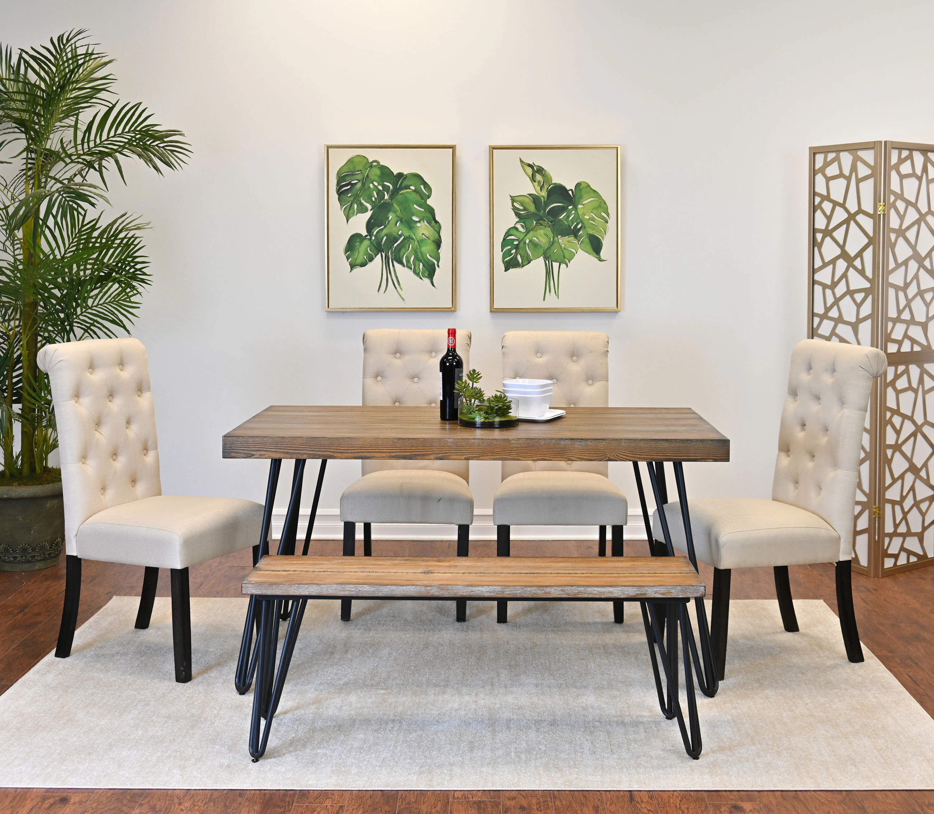LOVMOR Ashford 6-Piece Dining Set Hairpin Dining Table with 4 Chairs and Bench 4 Color Options one_size | SF-J-T2574S00161 | Lowe's