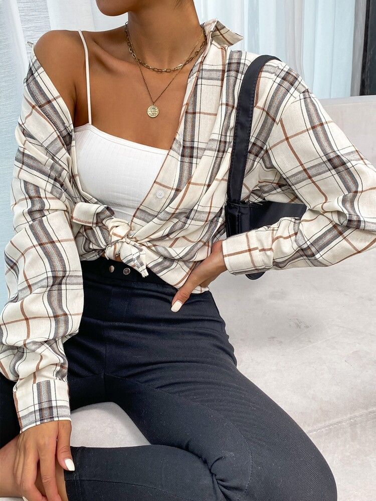 Drop Shoulder Plaid Blouse | SHEIN