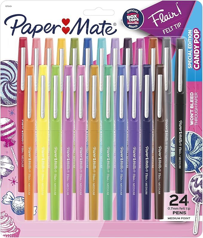 Paper Mate Flair Felt Tip Pens, Medium Point, Limited Edition Candy Pop Pack, 24 count (1979425) | Amazon (US)