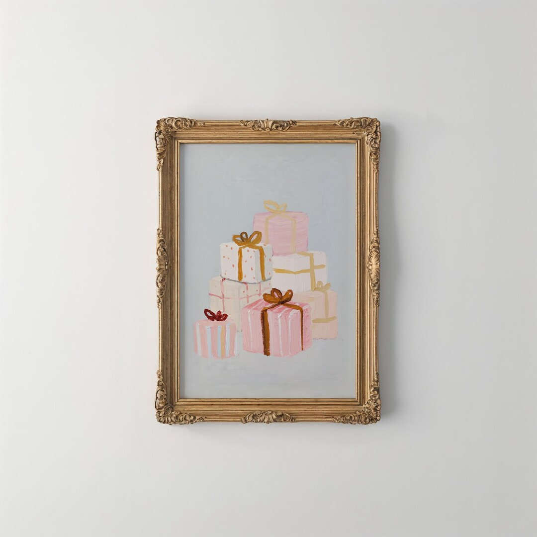 Blush Christmas Gifts Wall Art, Pink Holiday Presents Print, Elegant Winter Decor, Feminine Chris... | Etsy (US)