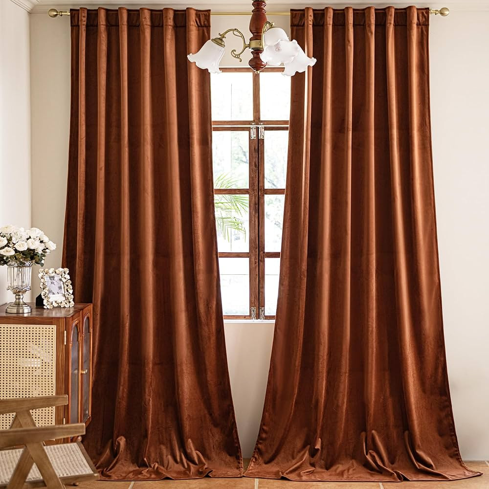 YOFUN 90 inches 2 Panels, Burnt Orange Blackout Luxury Velvet Curtains Thermal Insulated Heat Blo... | Amazon (US)