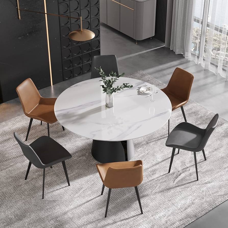 Sdorens 59" Modern Round Dining Table, White Sintered Stone Tabletop with Solid Carbon Steel Base... | Amazon (US)