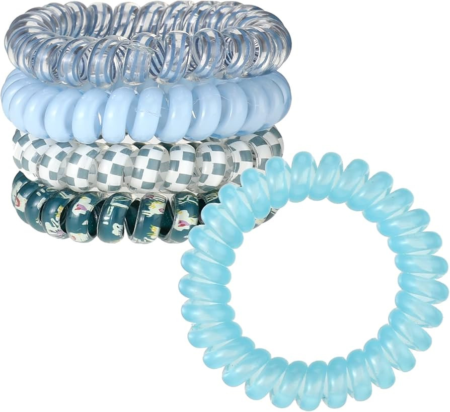5 PCS Spiral Hair Ties - No Damage, No Crease, Large Elastic, Waterproof Ponytail Holders for Thi... | Amazon (US)