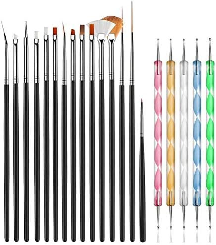 JOYJULY 20pcs Nail Art Design Tools, 15pcs Painting Brushes Set with 5pcs Dotting Pens, BLACK … | Amazon (US)