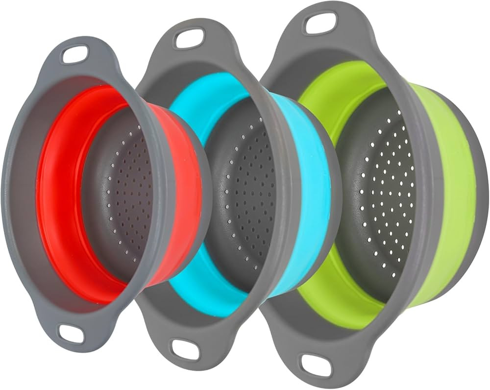 Collapsible Silicone Colander Set of 3 - Space - Saving Kitchen Strainer for Fruit, Vegetable, Pa... | Amazon (US)