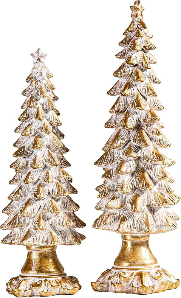BUTILIVEEN Gold Christmas Tree Figurines Set of 2, Vintage Christmas Decor for Tabletop and Mantl... | Amazon (US)