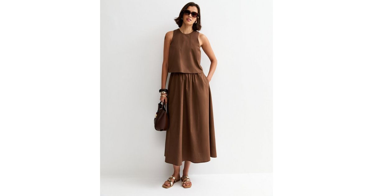 Dark Brown Layered Sleeveless Midi Dress | New Look | New Look (UK)
