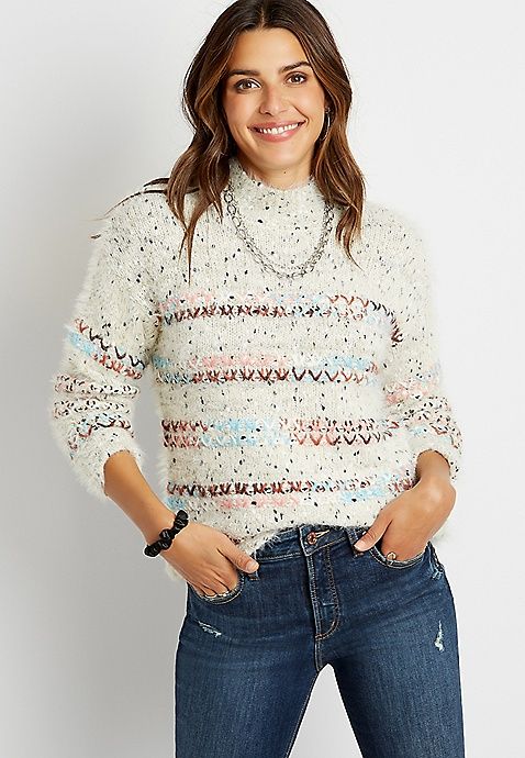 Multi Yarn Mock Neck Pullover Sweater | Maurices