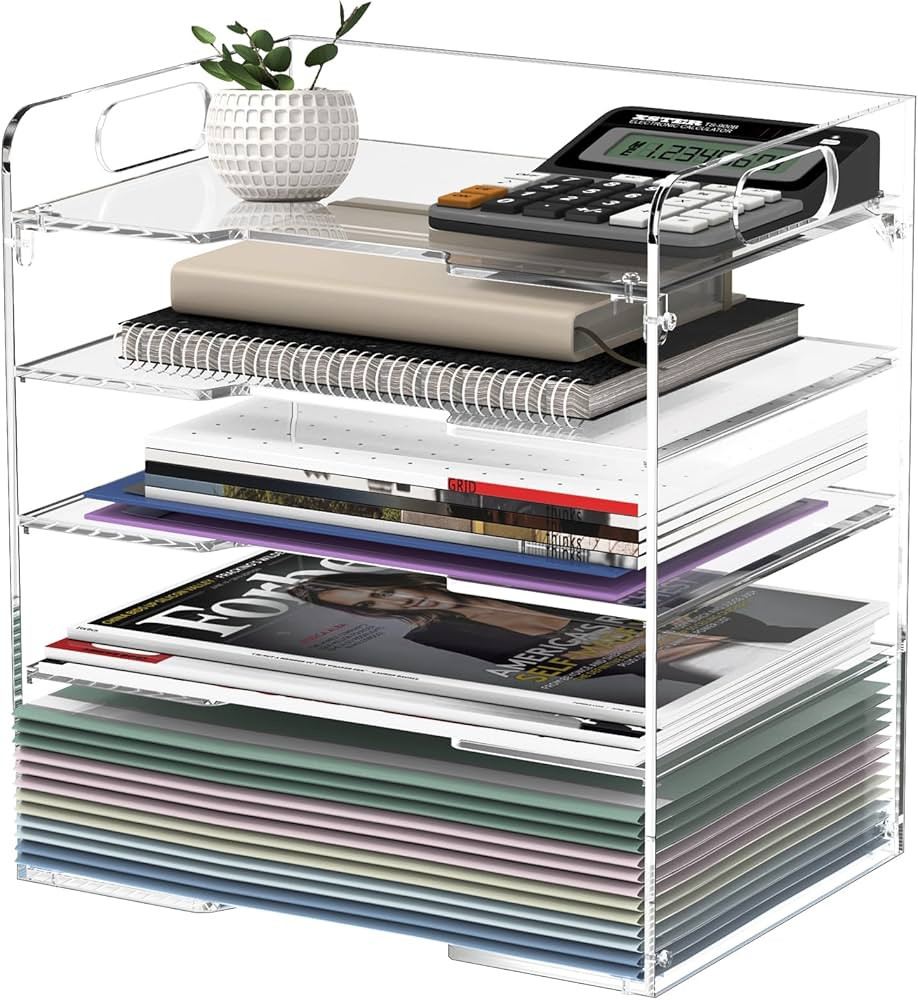 5 Tier Paper Organizer for Desk, Acrylic Desk Organizer, Stackable Paper Tray Letter Tray, Acryli... | Amazon (US)
