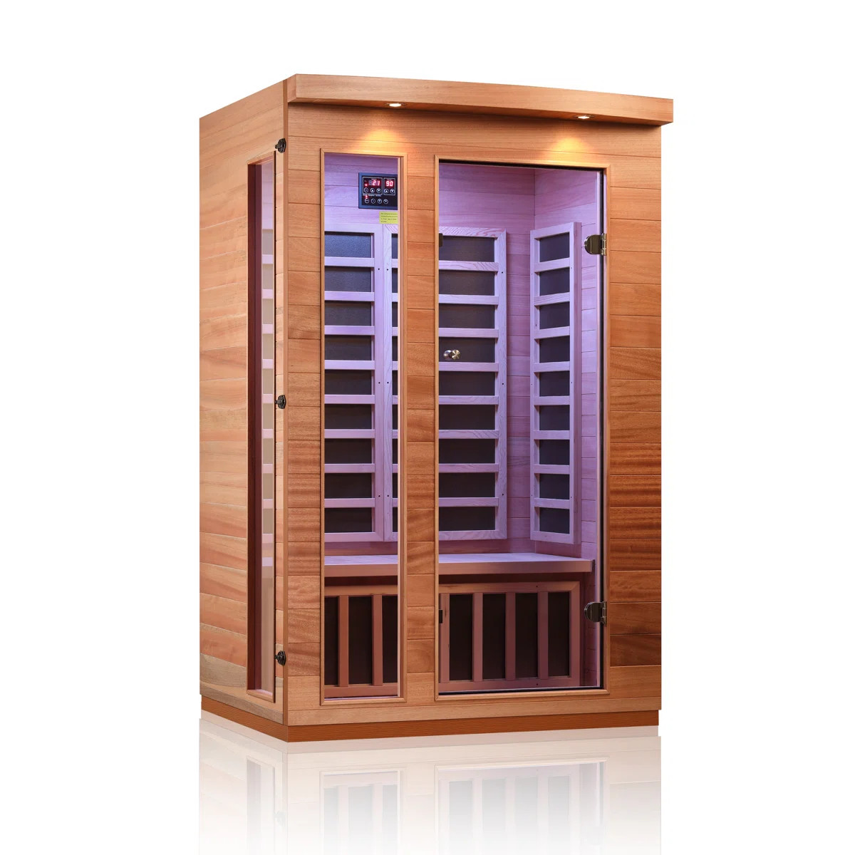 Hongyuan 2 Person Indoor Bluetooth Low EMF FAR  Infrared Sauna In Okoume & Hemlock Wood | Wayfair North America