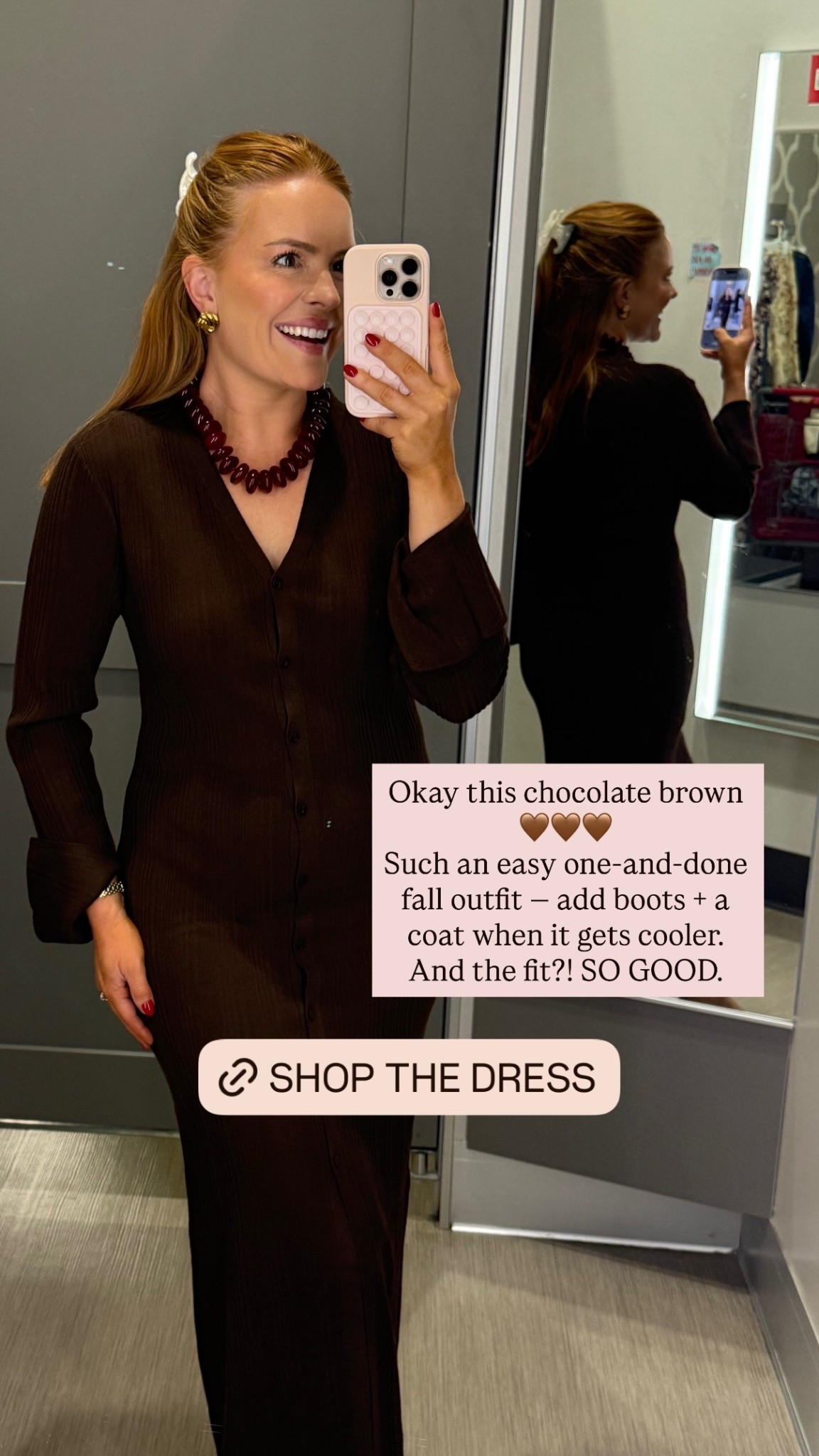Okay this chocolate brown 
🤎🤎🤎
Such an easy one-and-done fall outfit — add boots + a coat when it gets cooler.
And the fit?! SO GOOD. @target