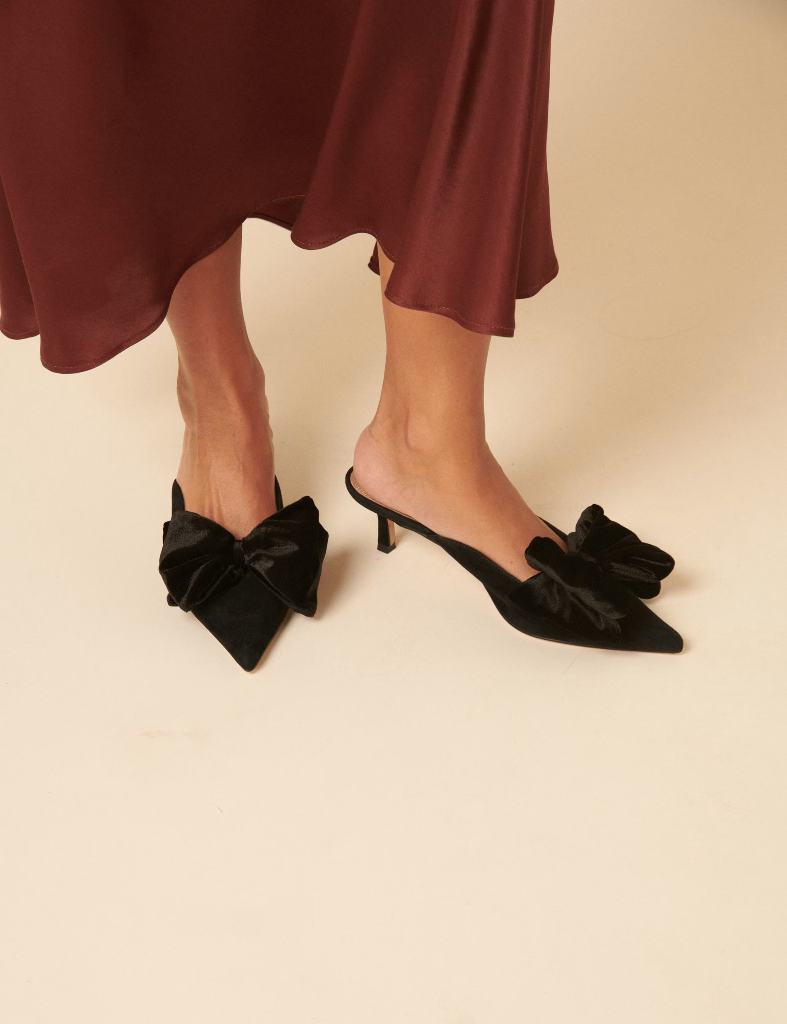 Leather Bow Kitten Heel Pointed Mules | Marks & Spencer (UK)