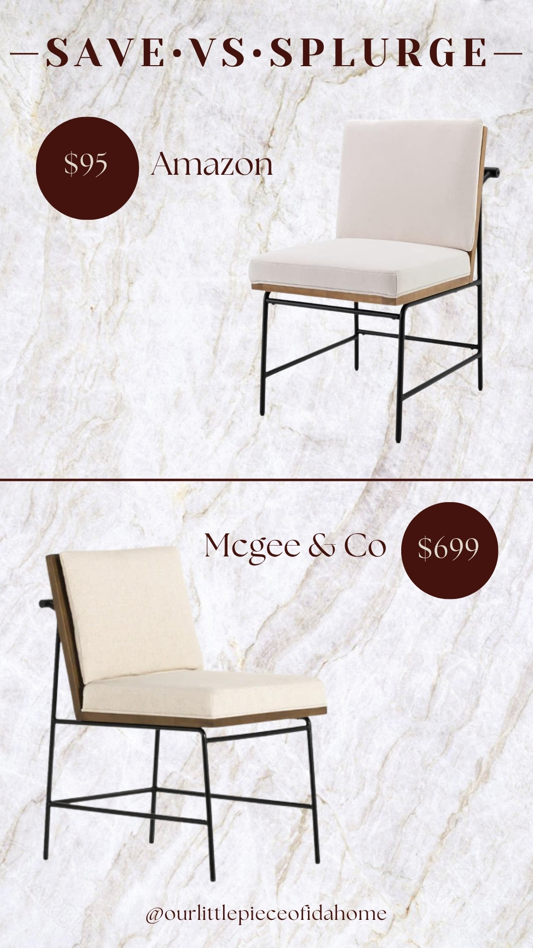 I’m always comparing high-end pieces to more affordable finds, and this Amazon chair instantly gave me the same look and feel as the McGee & Co version for a fraction of the price.

I love the clean lines, mixed materials, and neutral cushion that make it feel elevated without trying too hard. It would work beautifully as a dining chair, desk chair, or accent piece in a cozy corner. Both options are linked here.

@Amazon
@Mcgee&co 

 #LTKU #LTKHome #LTKSaleAlert