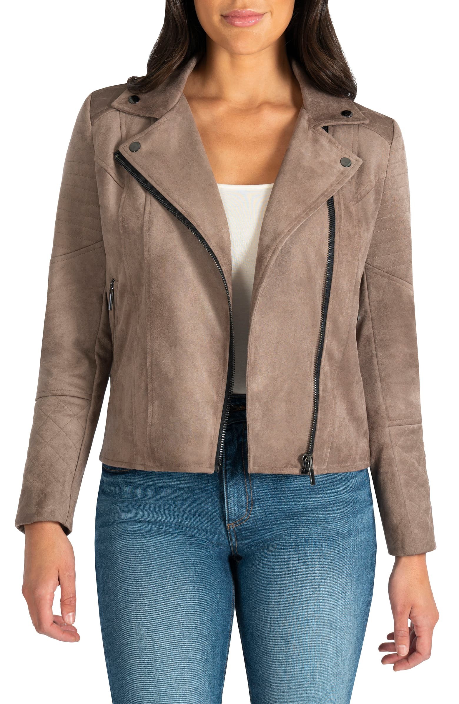 Quilted Panel Faux Suede Moto Jacket | Nordstrom