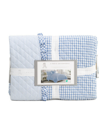 3pc Reversible Striped Gingham Quilt Set | Polyester | Marshalls