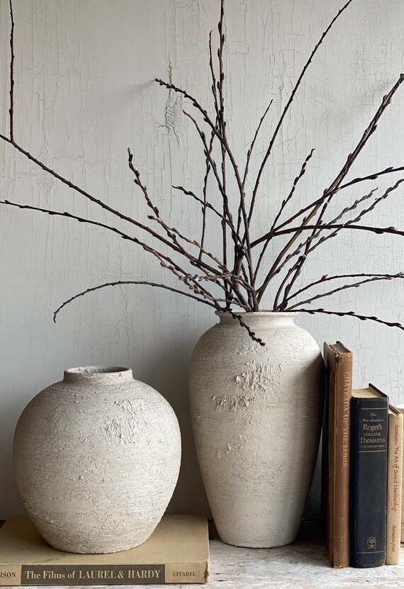 9'' Wide l Hand painted vase l Minimalist l Textured l Rustic l White Weathered vessel l Primitiv... | Etsy (US)