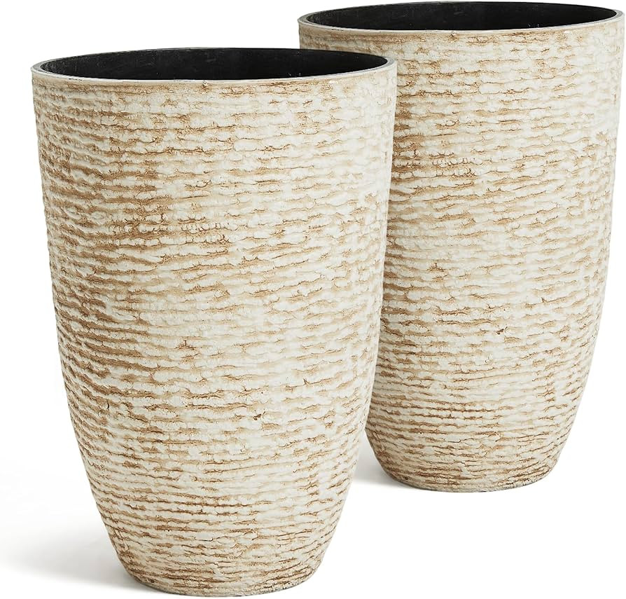 Worth 9 Gallon Tall Round Planters Set of 2-14" Dia x 21" H Stone Finish Flower Pots Indoor Decor... | Amazon (US)