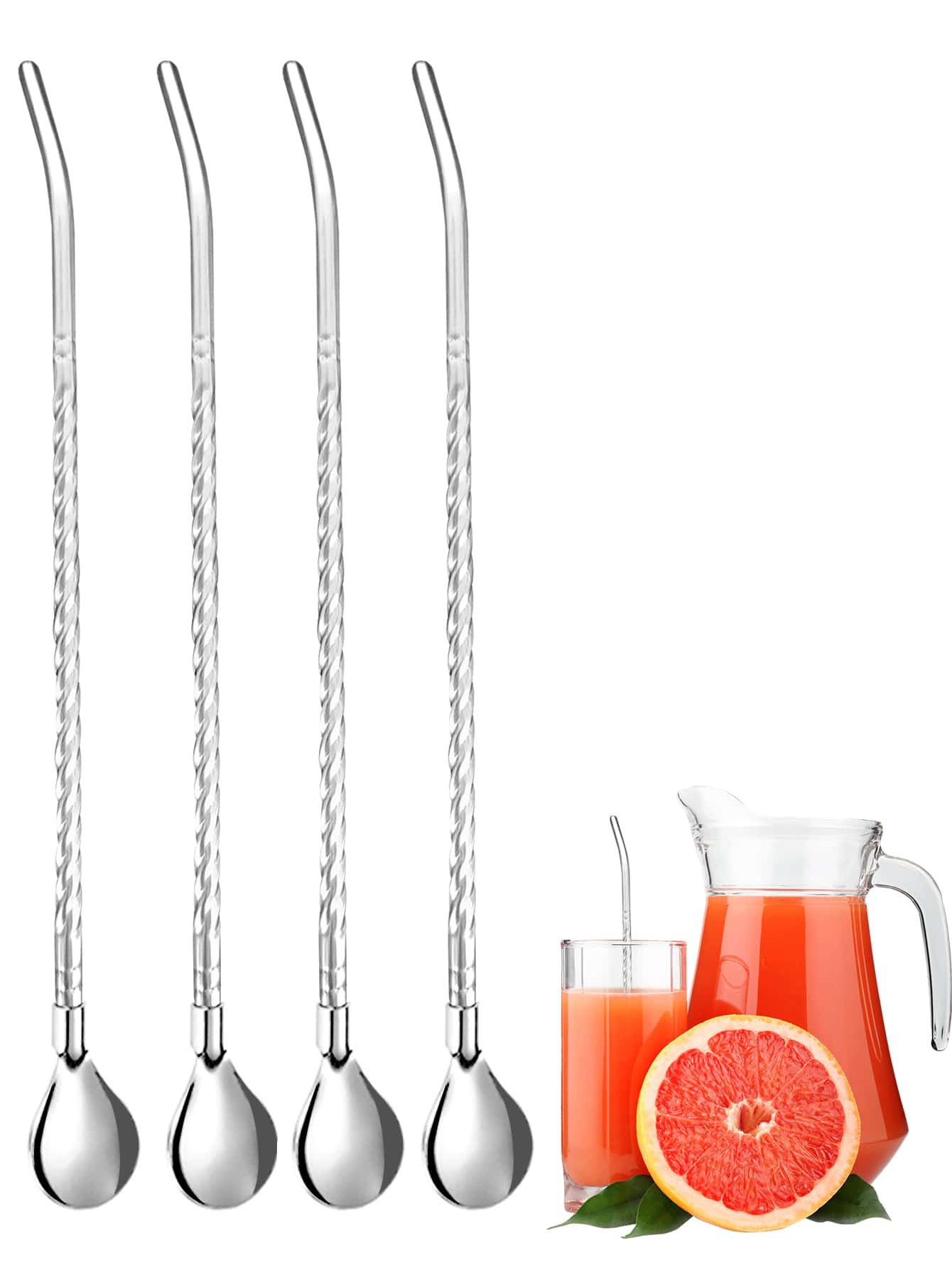4 piezas Cuchara de acero inoxidable de paja | SHEIN