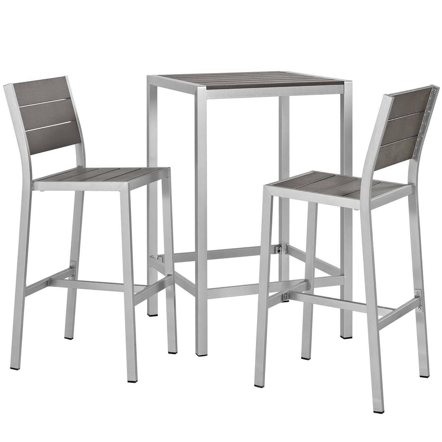 Modway - Shore 3-Piece Outdoor Patio Aluminum Pub Set - Bar Table and Two Cushioned Barstools, Anodized Frame, 43.5 in Bar Height - Silver Gray | Best Buy U.S.