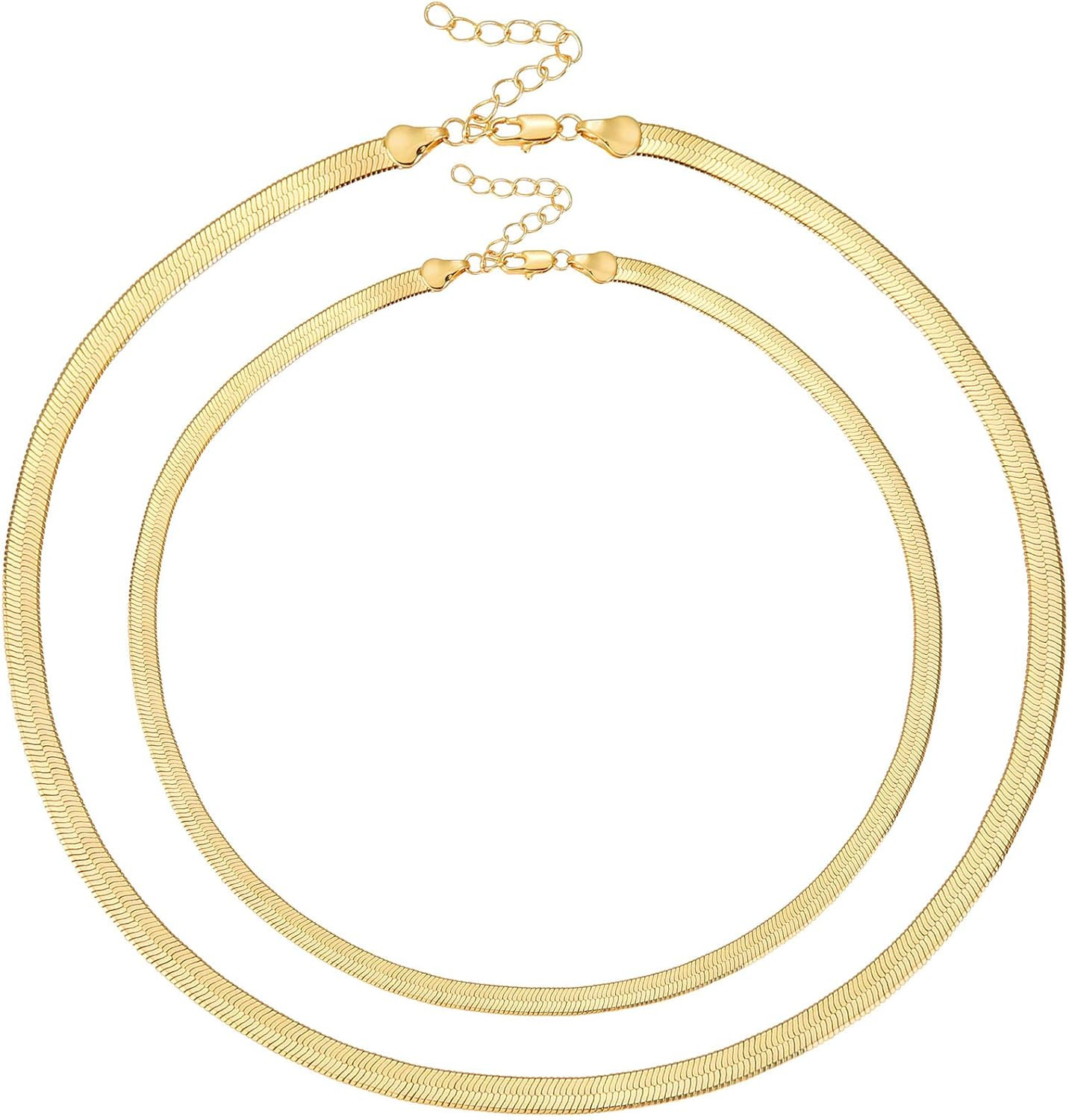 Fiuse 14K Gold Plated Herringbone Choker Necklaces Snake Chains for Women and Girls, Dainty Handm... | Amazon (US)