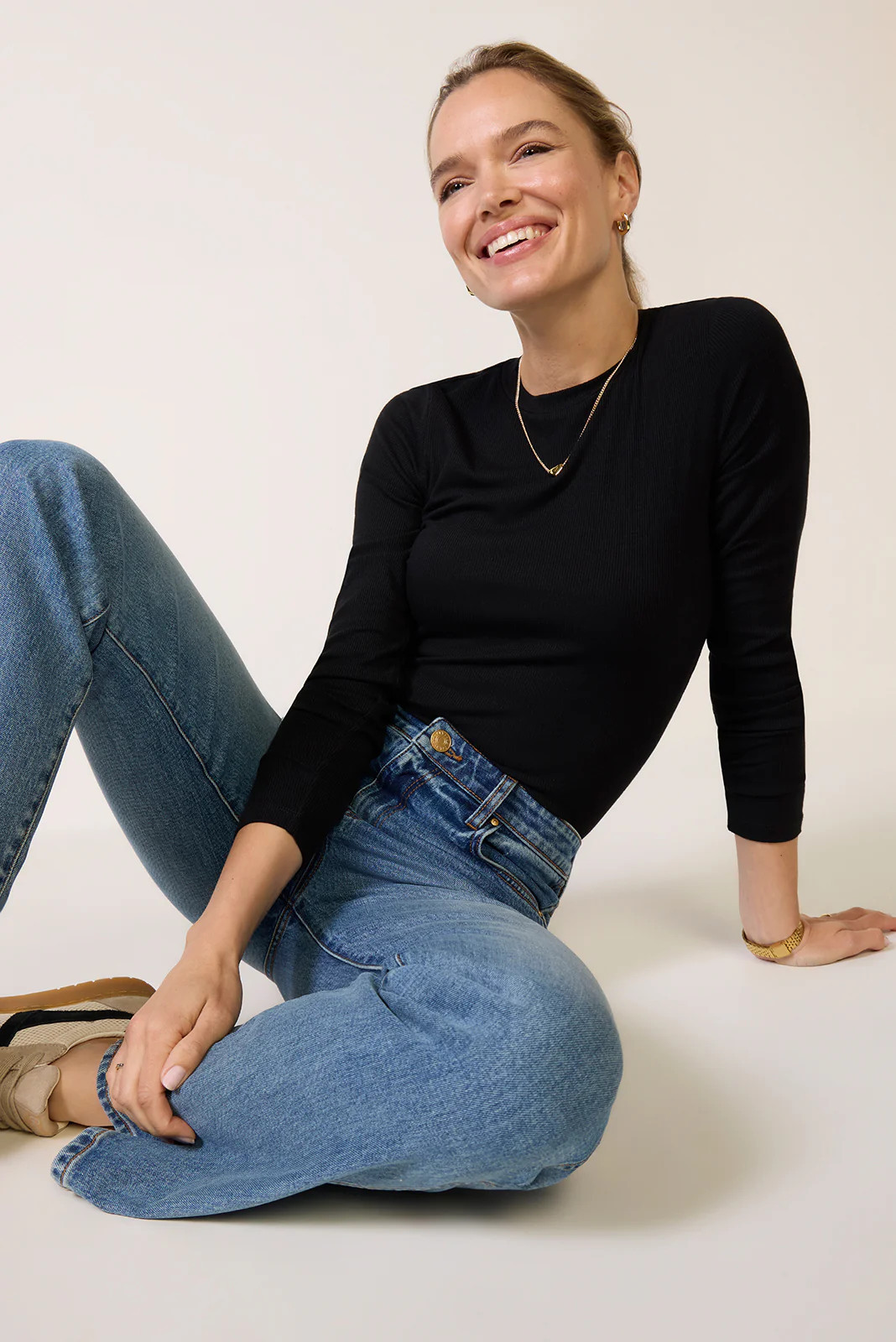 LNA Women's Rilo Rib Long Sleeve Top, Size Large, Black | Evereve