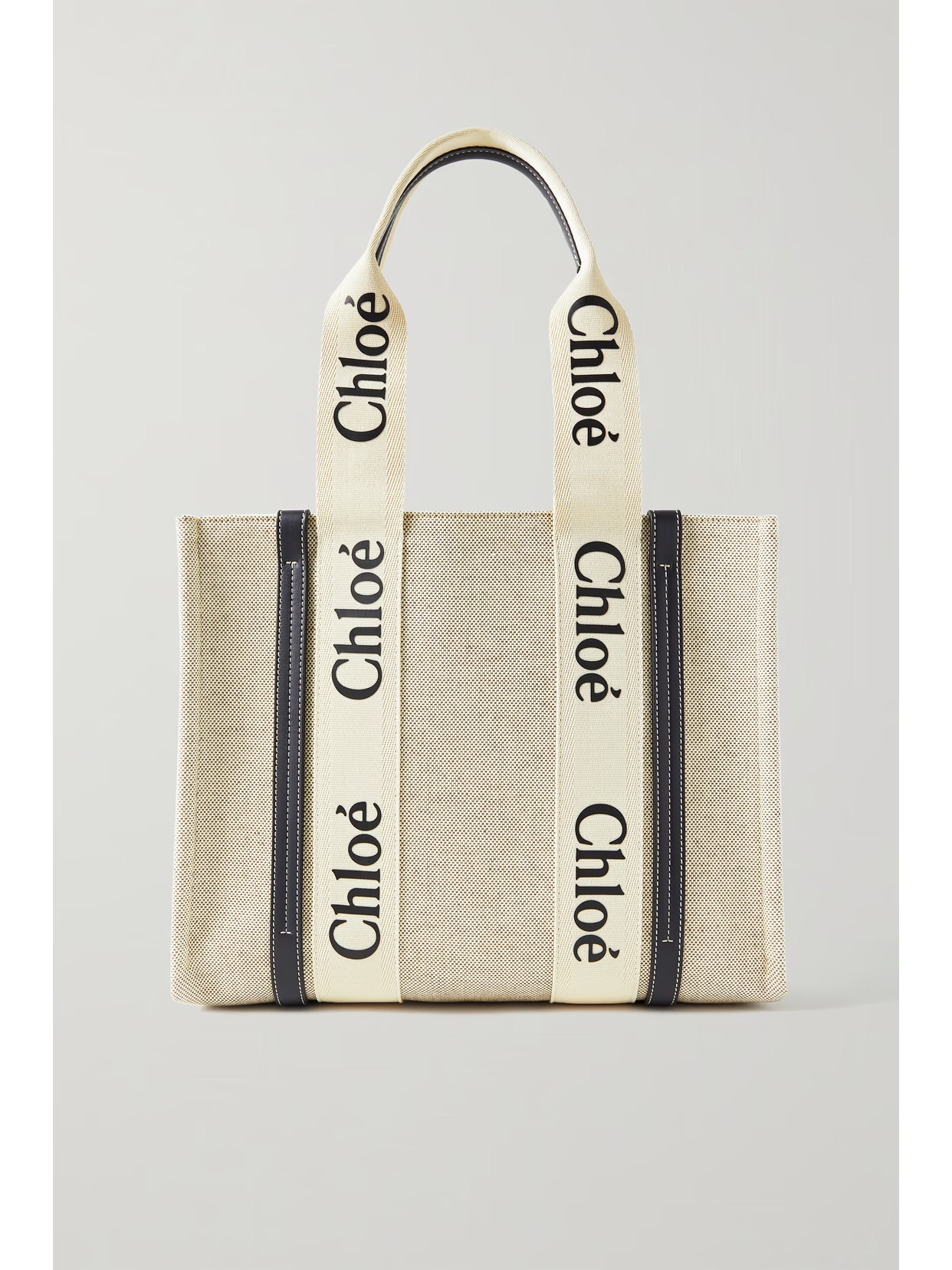 Chloé - Woody Medium Leather-trimmed Cotton-canvas Tote - Neutrals | NET-A-PORTER (US)