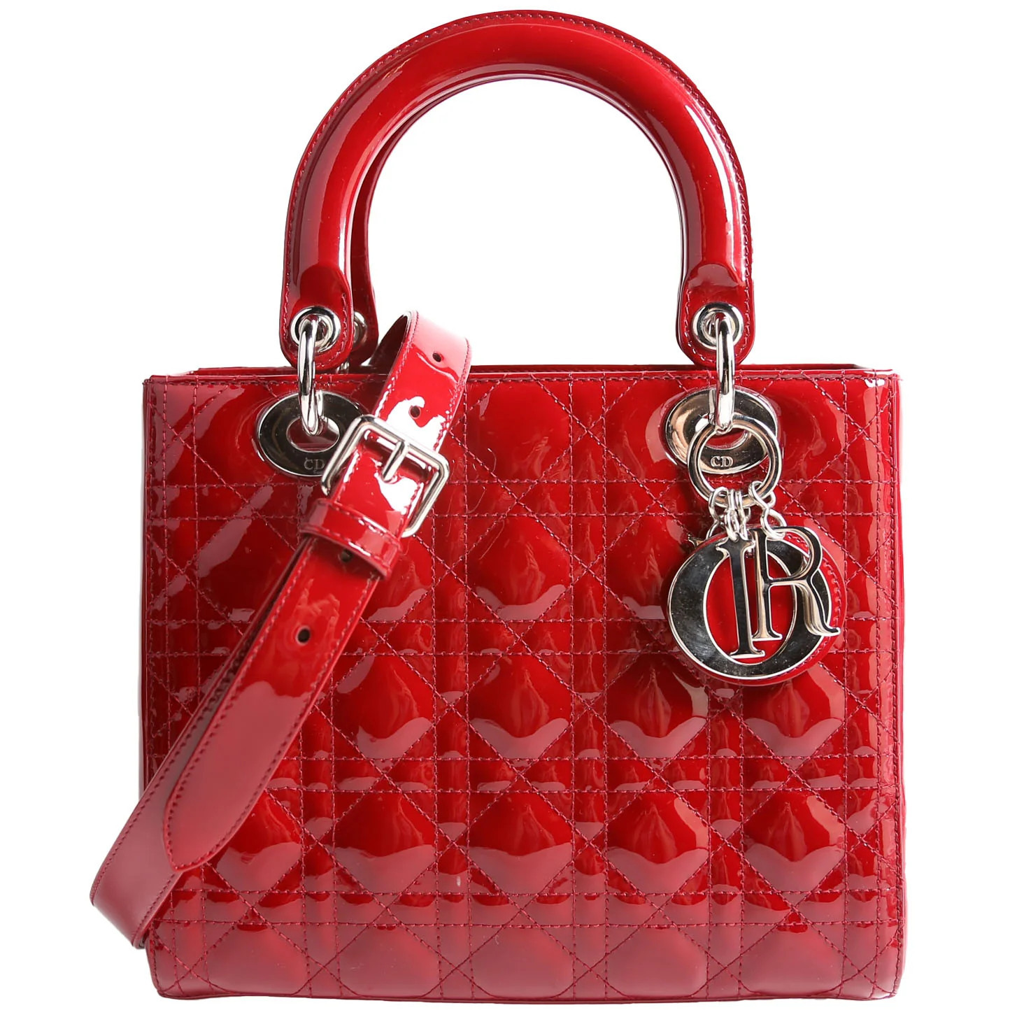 Lady Dior Medium Patent Red | Keeks Designer Handbags