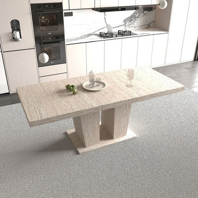 Okak 78.7IN Extendable Dining Table with Heavy Pedestal for 10 Person, Folding Table with Heavy Tabletop, Kitchen Table for Living Room, Beige | Target