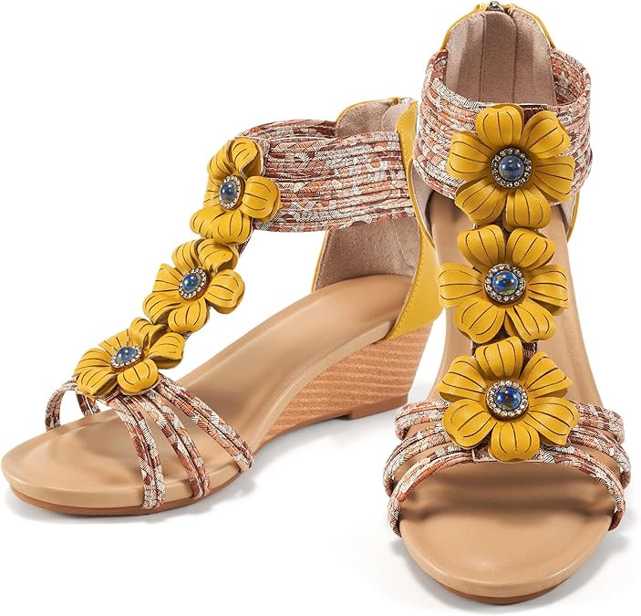 FUDYNMALC Womens Sandals Wedge Shoes: All-Day Comfort Dressy Wedges 2026 with Zipper Open Toe Sum... | Amazon (US)