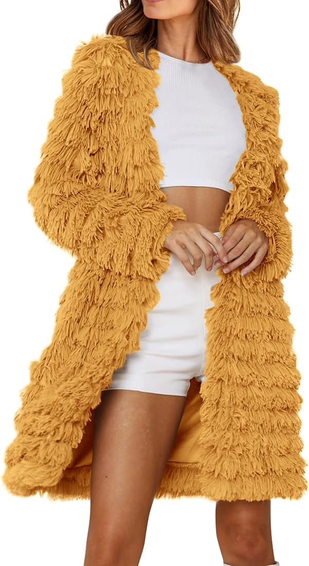PRETTYGARDEN Women's 2023 Winter Faux Fur Jackets Fall Fashion Open Front Long Shaggy Coat Outerw... | Amazon (US)