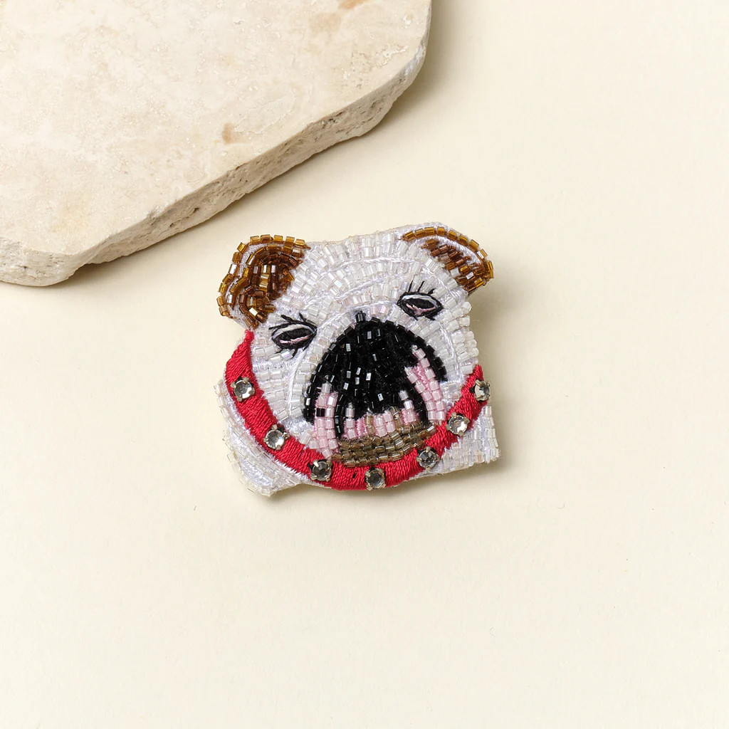 Bulldog Brooch White Brown | Mignonne Gavigan